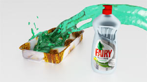 Obrázek reference 3D animace vody pro reklamu Fairy Ultra (Procter n Gamble)